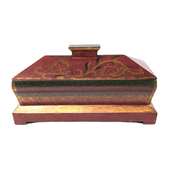 Pier 1 Other - Pier 1 Imports Decorative Wooden Box w/ Lid Red Gold Hand-Painted Mantel Dresser
